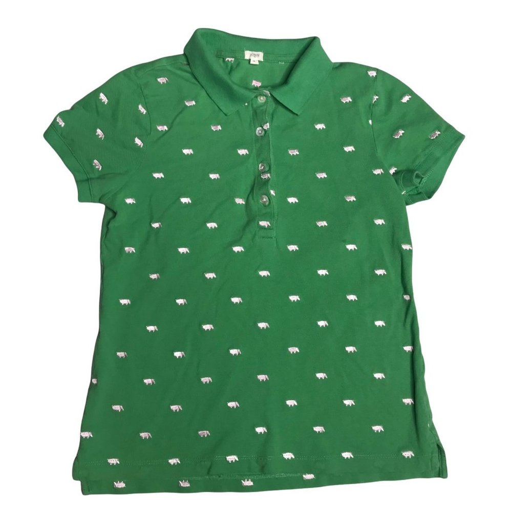 J. Crew S hippo embroidered polo green